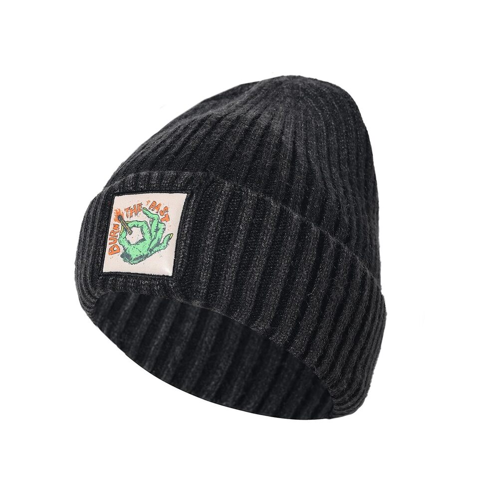 3783 Skull Patch Beanie - Don't Look Back & Burn The Past - Soft Knit